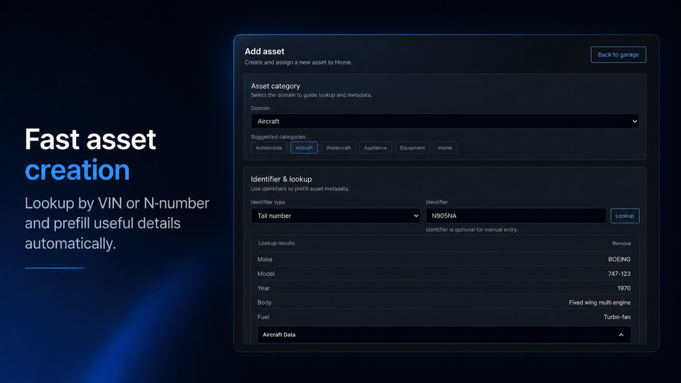 GearOS fast asset creation with vehicle lookup