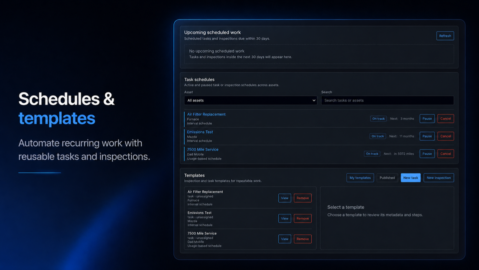 GearOS maintenance schedules and templates
