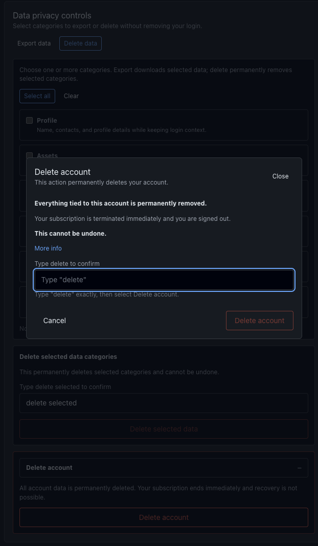 Delete account modal